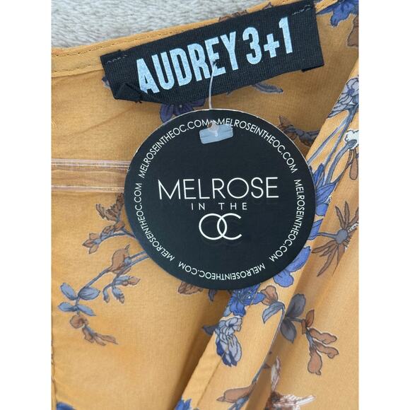 Audrey 3+1 Romper Womens Small Mustard Floral Plunge‎ V-Neck Boho Beach Festival - Picture 3 of 8